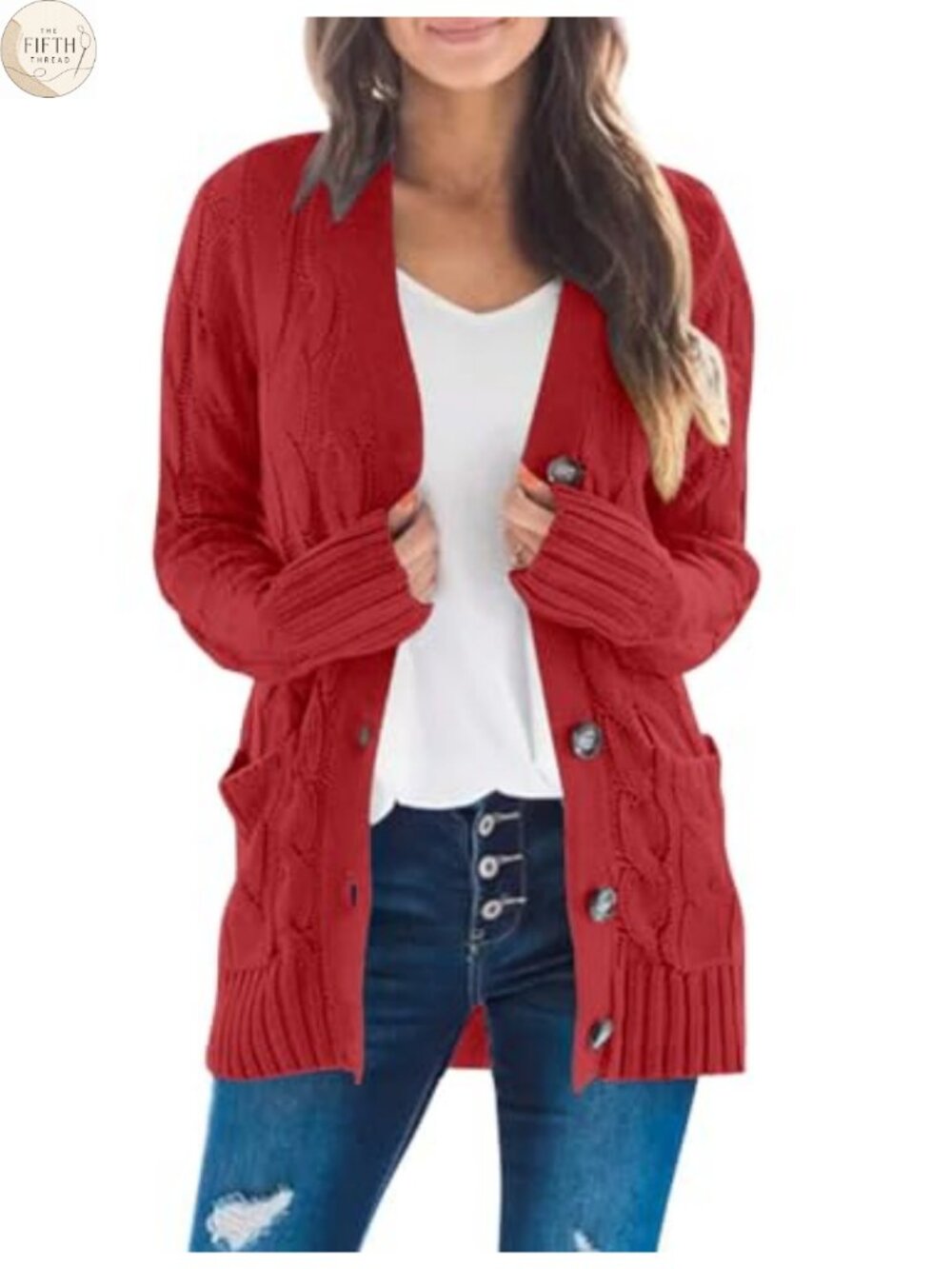 Cable Knit Cardigan Sweater Button Down Loose Fit Fall Layering
